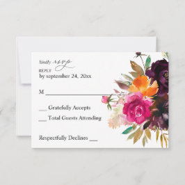 Orange, Hot Pink, Lila Fall Floral RSVP Karte