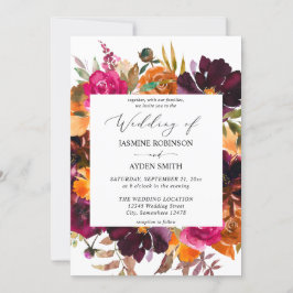 Orange, Hot Pink und Lila Fall Blüten 2 Hochzeiten Einladung