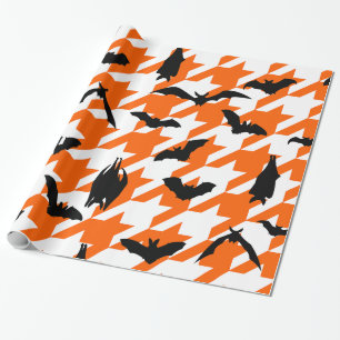 orange Hundezahn Halloween schwarze Fledermäuse Geschenkpapier