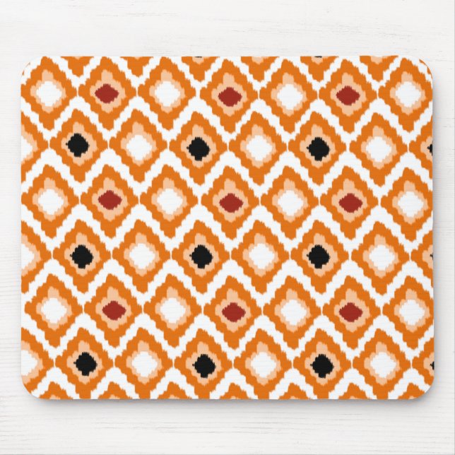 Orange Ikat Diamonds Custom Muster Mousepad (Vorne)