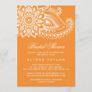 Orange Indian Paisley Brautparty Einladung