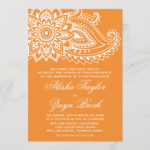 Orange Indian Paisley Formal Wedding Einladung