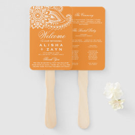 Orange Indian Paisley Wedding Program Fächer