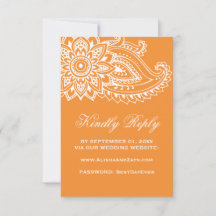 Orange Indian Paisley Wedding Website RSVP Card
