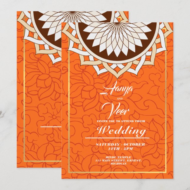Orange Indian Wedding Einladung (Vorne/Hinten)