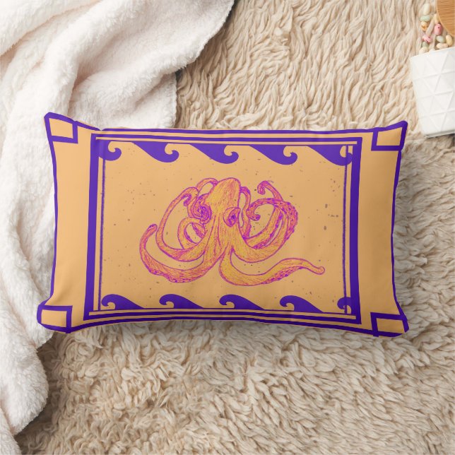 Orange Indigo Octopus Lumbar Pillow Lendenkissen (Decke)