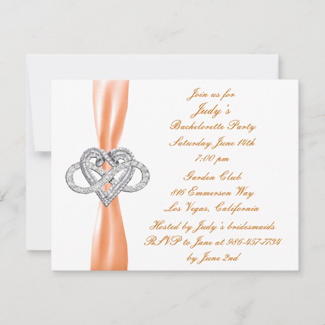 Orange Infinity Heart Bachelorette Invitation (Devant)