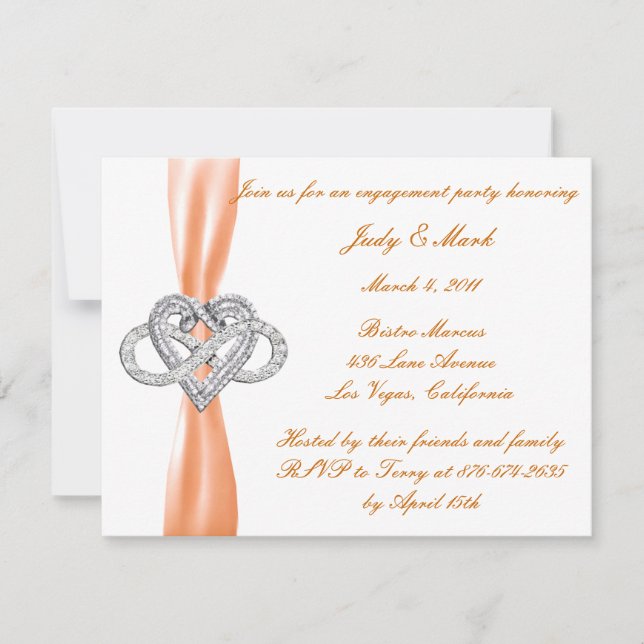 Orange Infinity Heart Engagement Party Invitation (Devant)