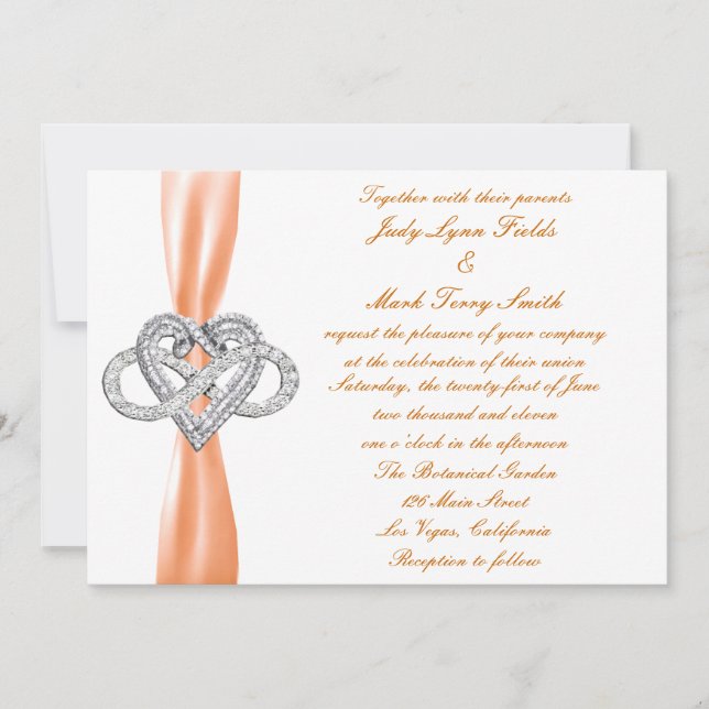 Orange Infinity Heart Wedding Einladung (Vorderseite)
