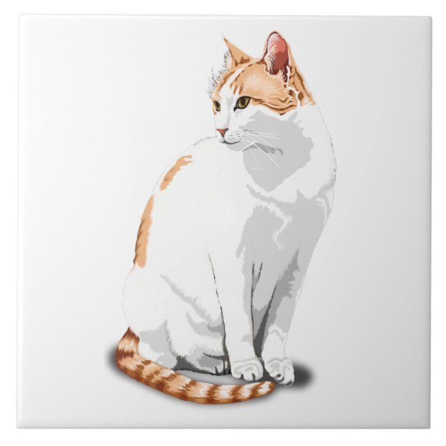 Orange Ingwer und weiße Katze Custom Fliese (Vorderseite)