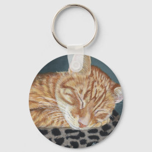 Orange Ingwertabby-Schlafenkatzen-Malerei-Kunst Schlüsselanhänger