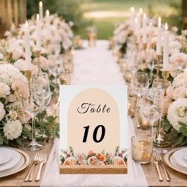 Orange ivory florals arch table number