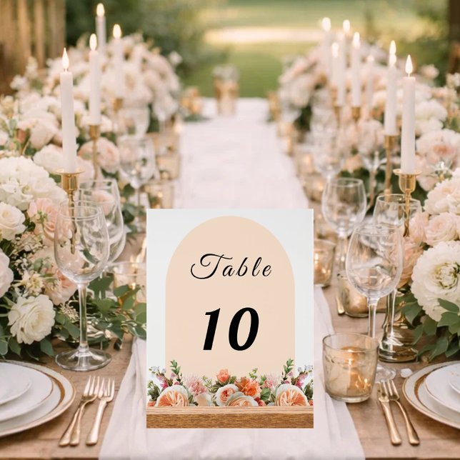 Orange ivory florals arch table number acrylschild (Von Creator hochgeladen)