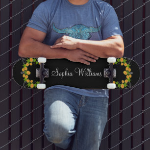 Orange japanische Blume schwarz Skateboard
