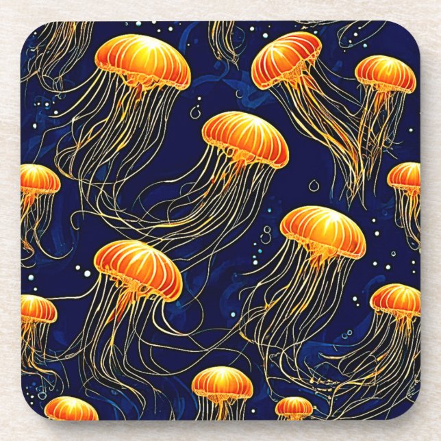 Orange Jellyfish Muster Kunst Getränkeuntersetzer (Vorderseite)