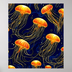 Orange Jellyfish Muster Kunst Poster