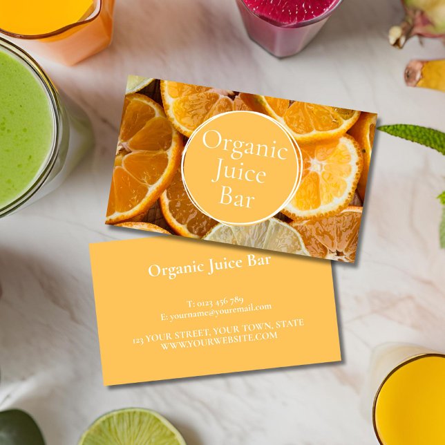 Orange Juice Bar Visitenkarte (Orange Juice Bar business cards for shops, dieticians, health food specialist or fruit sellers.)