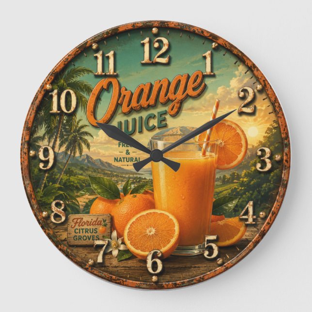  Orange Juice Kitchen Große Wanduhr (Vorderseite)