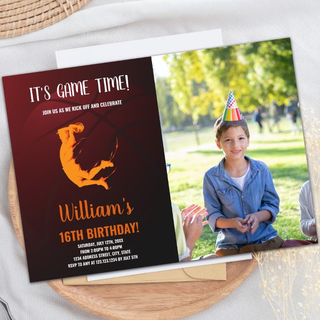 Orange Jump Basketball Einladung zum Geburtstag (Orange Jump Basketball Birthday Invitations photo)