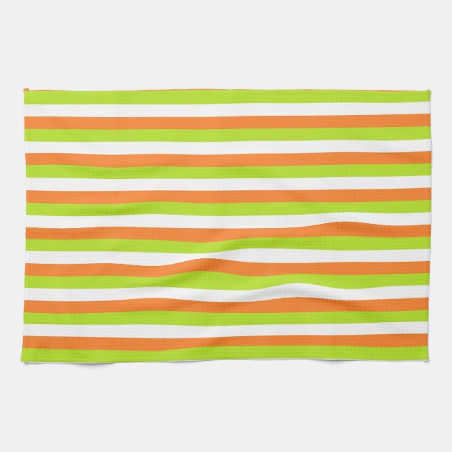 Orange, Kalkgrün und Weiß Streifen Küchentuch (Horizontal)