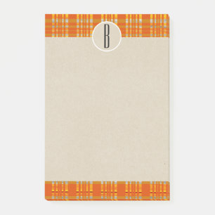 Orange Kariert & Braun Kraft Rustikale Monogramm-I Post-it Klebezettel