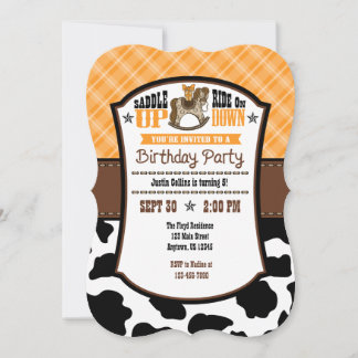 Orange Kariert Cowhide Cowboy Birthday Einladung