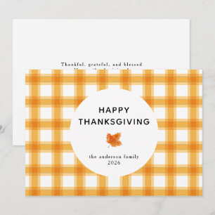 Orange Kariert einfach glücklich Thanksgiving Herb Feiertagskarte
