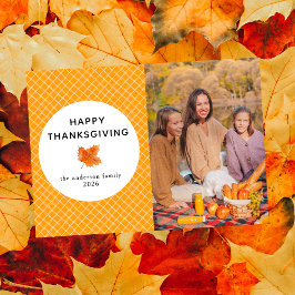 Orange Kariert | Happy Thanksgiving Herbst Foto Feiertagskarte