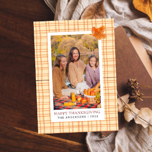 Orange Kariert Happy Thanksgiving Herbst Foto Feiertagskarte