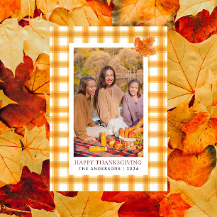 Orange Kariert Happy Thanksgiving Herbst Foto Feiertagskarte