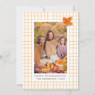 Orange Kariert Happy Thanksgiving Herbst Foto Feiertagskarte
