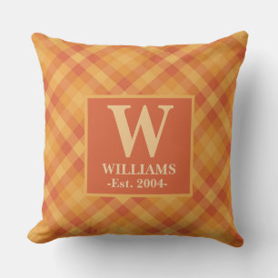 Orange Kariert Herbst FALL Monogram Familienname Kissen