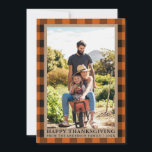 Orange Kariert Kraft Happy Thanksgiving Family Fot Feiertagskarte<br><div class="desc">Herbstliche Orange Buffalo Karierte Familie Foto Happy Thanksgiving Kraft Ferienkarte</div>