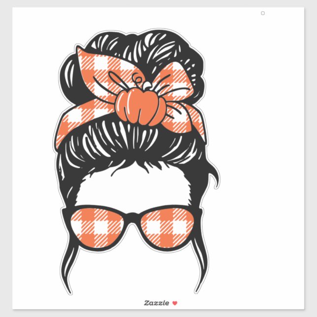 Orange Kariert mit Pumpkin Bandana Messy bun Aufkleber (Blatt)