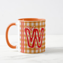 Orange Kariert (Monogramm, Name) Vintager Kaffee Tasse