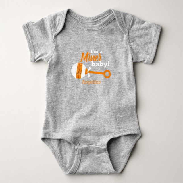 Orange Kariert Rattle Miner Baby Bodysuit Strampler (Vorderseite)