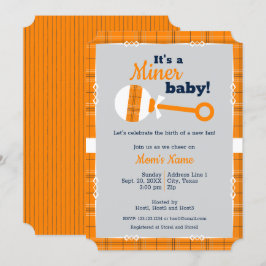 Orange Kariert Rattle Miner Baby Dusche Einladung