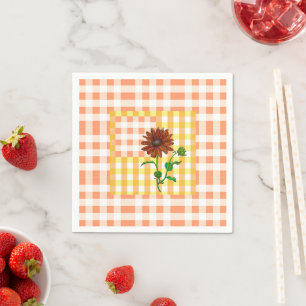 Orange Kariert Sunflower Napkin Serviette
