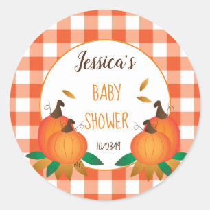 Orange Karierte Fall Baby Shower Stickers