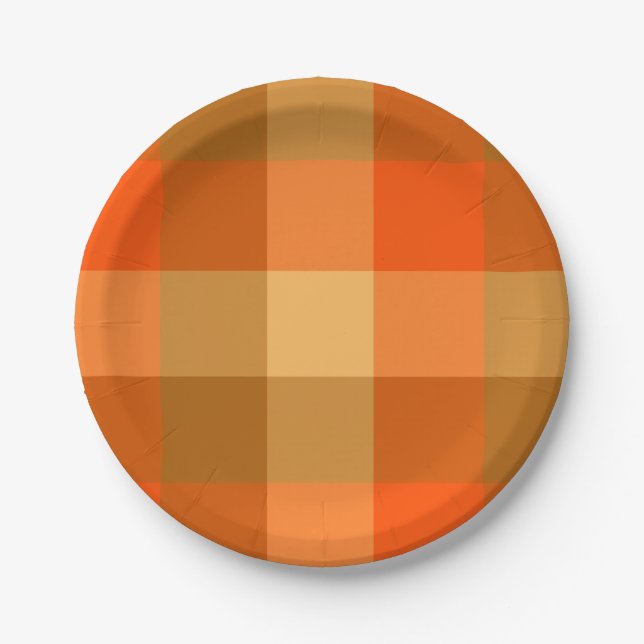 Orange karierte Papierplatte Pappteller (Vorderseite)