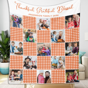 Orange Karierte Personalisierte Familie 13 FotoCol Fleecedecke