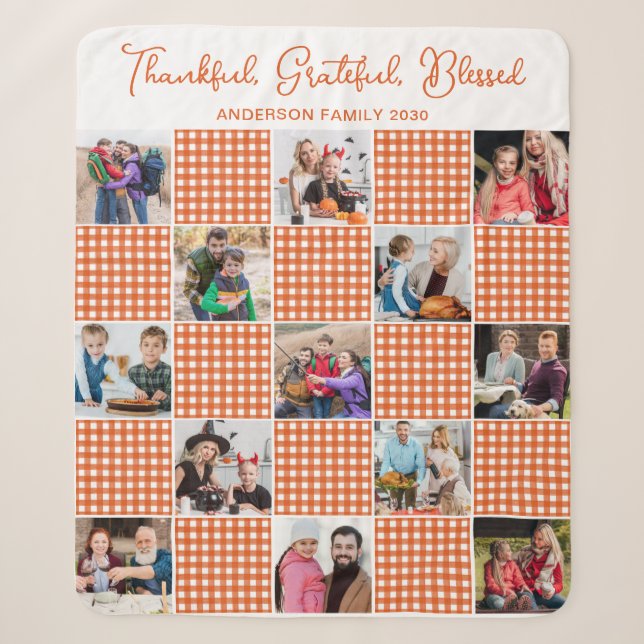 Orange Karierte Personalisierte Familie 13 FotoCol Sherpadecke (Vorderseite)