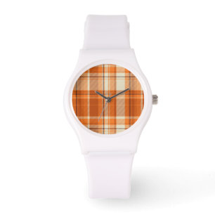 Orange kariertes armbanduhr