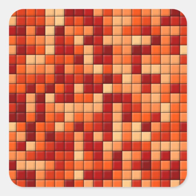 Orange Karos Quadratischer Aufkleber (Vorderseite)