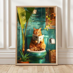 Orange Katze auf Toilette Badezimmer Druck Toilett Poster