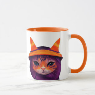 Orange Katze mit Hexenhut Halloween Tasse