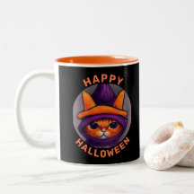 Orange Katze mit lila Hexenhut Halloween