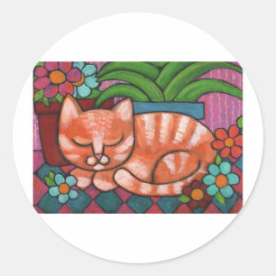 Orange Katze Runder Aufkleber