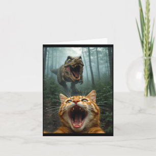 Orange Katze Selfie mit T-Rex Dinosaurier Lustige  Karte