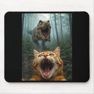 Orange Katze Selfie mit T-Rex Dinosaurier Lustige Mousepad